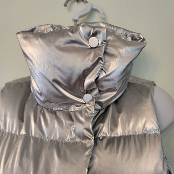 Athleta XXS Silver Puffer Full Zip‎ Pockets DOWNTOWN Metallic Down Vest - Picture 7 of 10